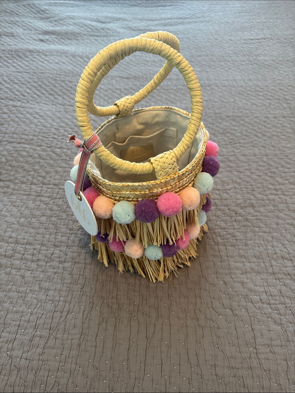BTB Los Angeles Liv Round Straw Bucket Bag